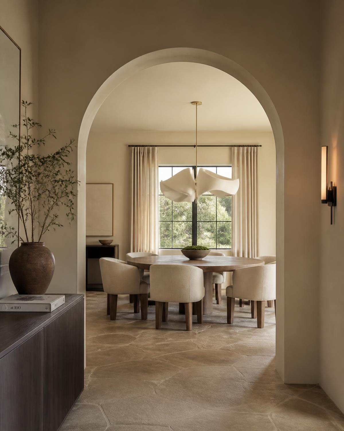 Arched entry to a dining space in a luxury home